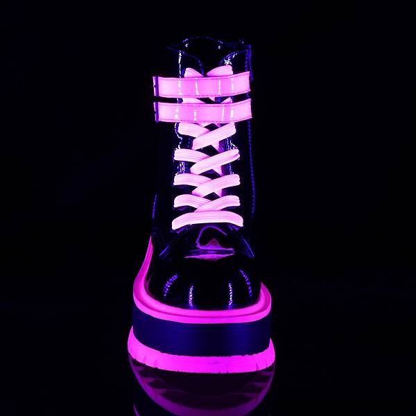 Demonia Women's Slacker-52 Platform Boots - Black UV Iridescent Pink D9275-81US Clearance
